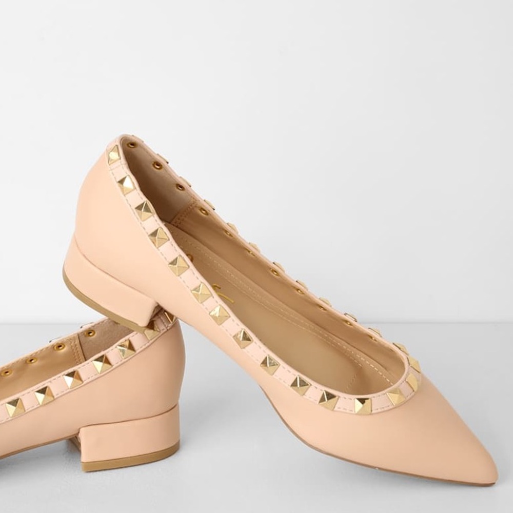 NEW! Lulus Adelyn Nude Studded Low Pointed-Toe Heels. 7.5. - Picture 8 of 15